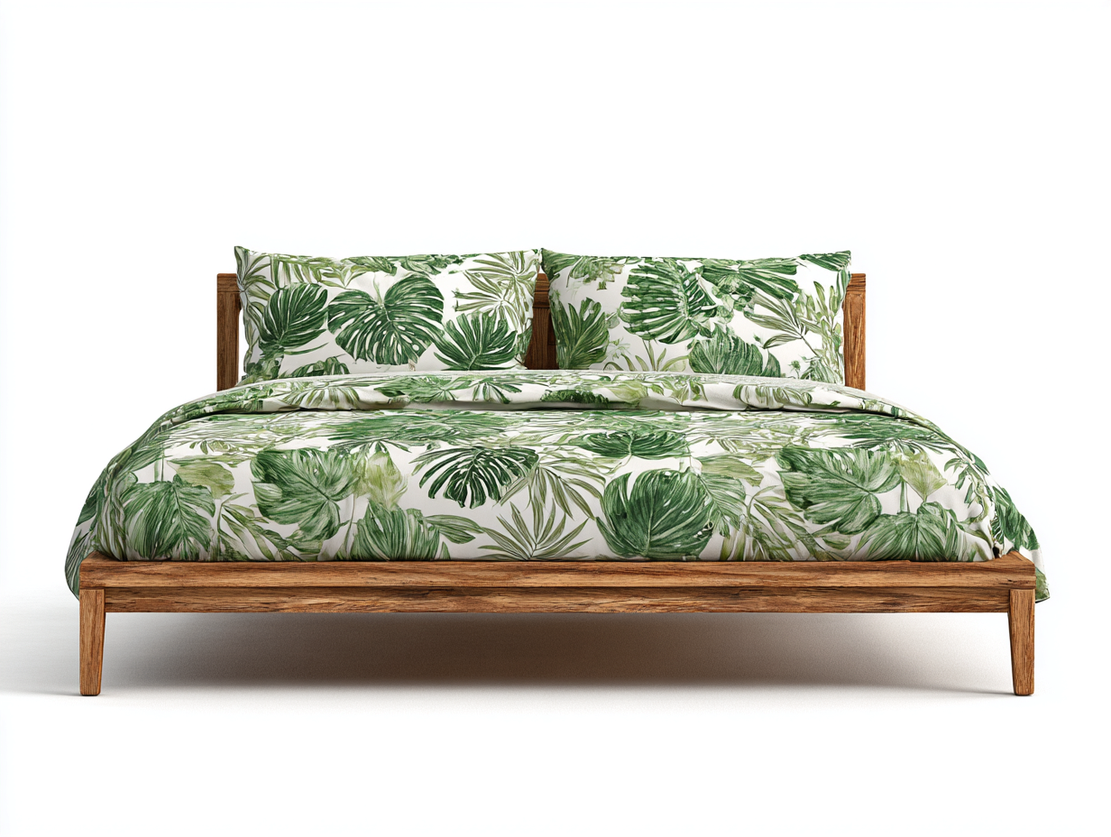 Lit double en bois massif 200x160x100 cm - marron-vert - adapté à la chambre - style naturel-Rivoconest
