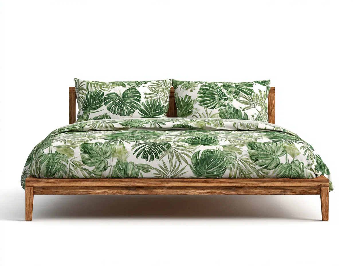Lit double en bois massif 200x160x100 cm - marron-vert - adapté à la chambre - style naturel-Rivoconest