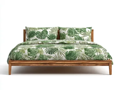 Lit double en bois massif 200x160x100 cm - marron-vert - adapté à la chambre - style naturel-Rivoconest