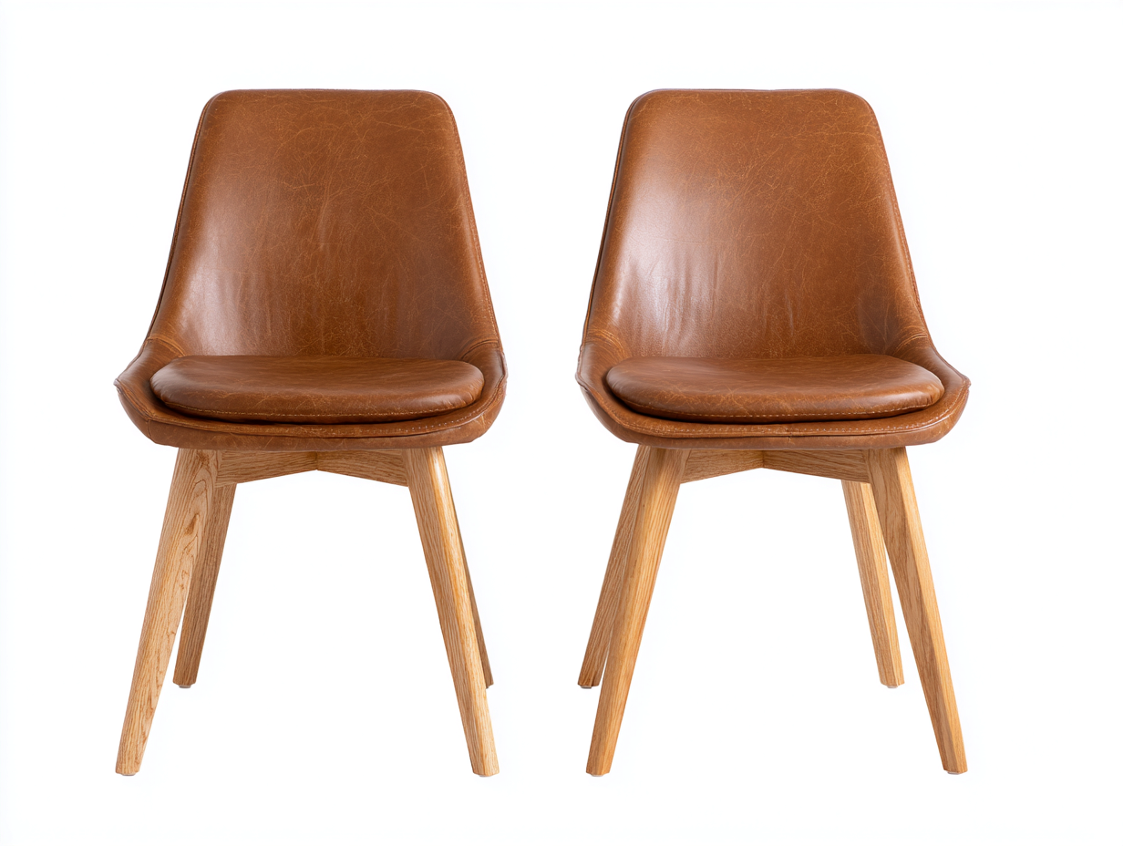 Chaise de salle à manger en bois et similicuir 48x52x85 cm - marron-naturel - adaptée à la salle à manger - design moderne-Rivoconest