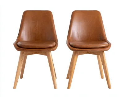 Chaise de salle à manger en bois et similicuir 48x52x85 cm - marron-naturel - adaptée à la salle à manger - design moderne-Rivoconest