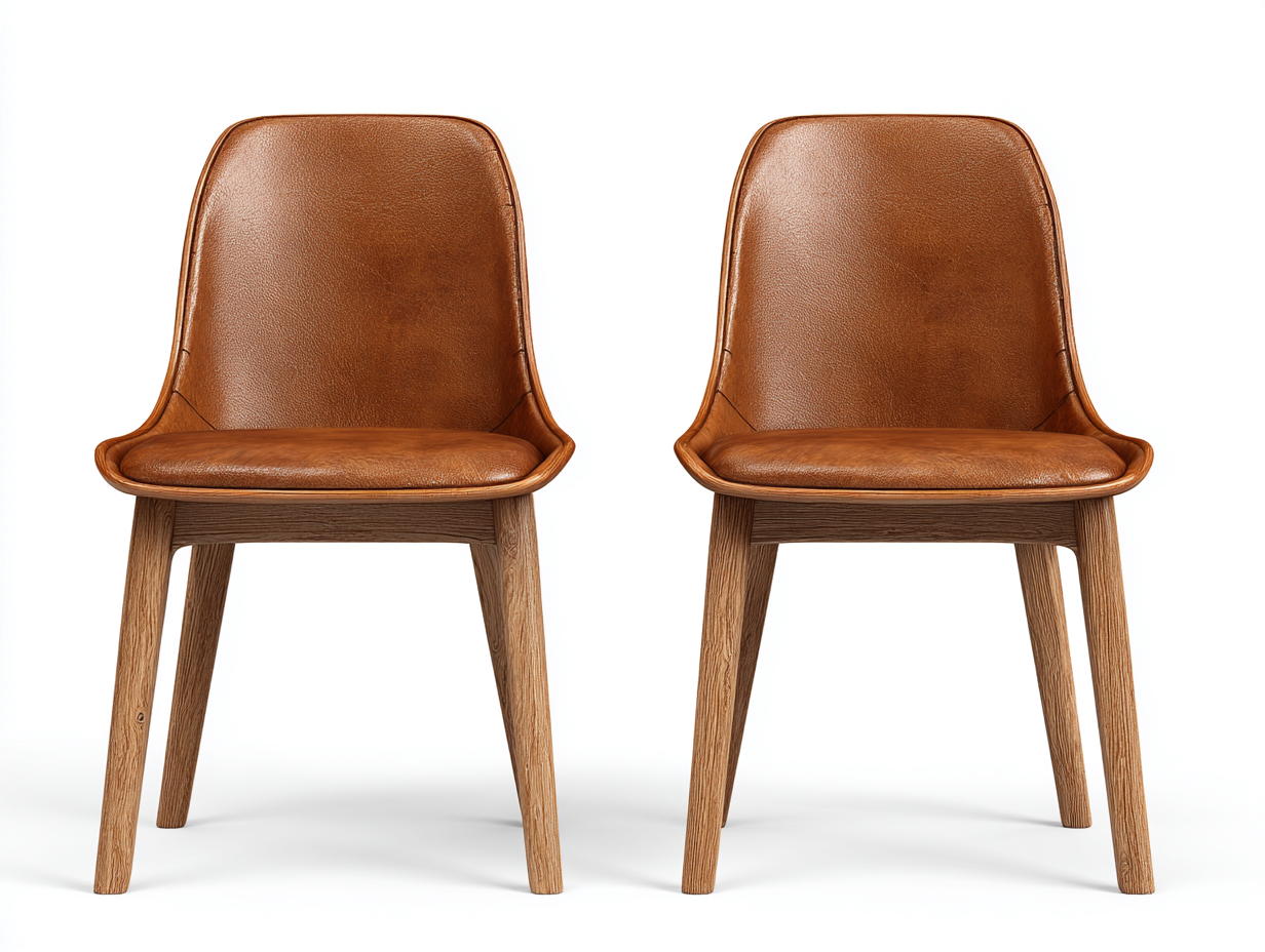 Chaise de salle à manger en bois et similicuir 46x52x84 cm - marron-naturel - adaptée à la salle à manger - design moderne-Rivoconest