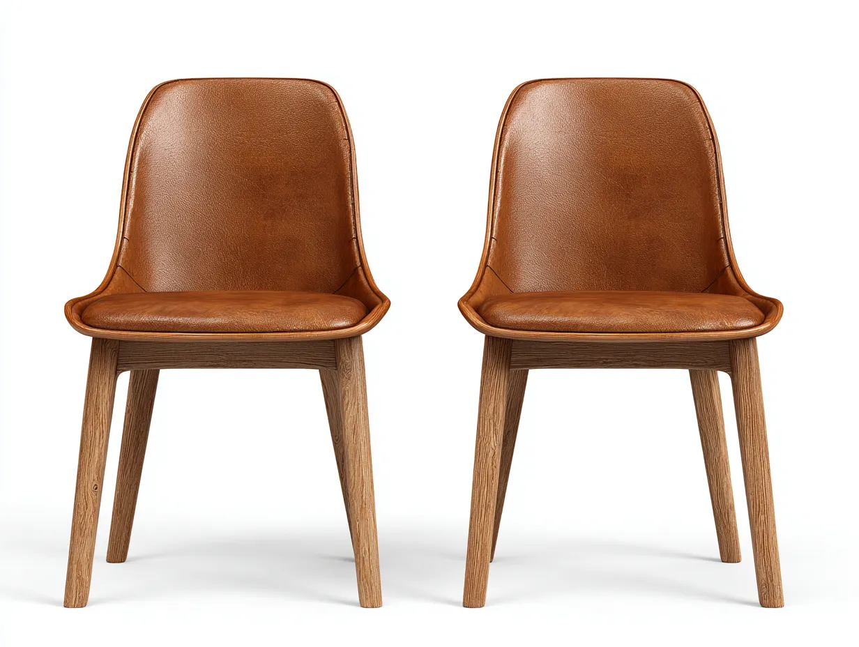 Chaise de salle à manger en bois et similicuir 46x52x84 cm - marron-naturel - adaptée à la salle à manger - design moderne-Rivoconest