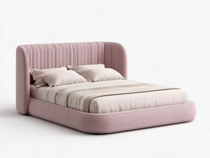 Lit double tissu velours 200x160x105 cm rose adapté pour chambre design arrondi moderne-Rivoconest