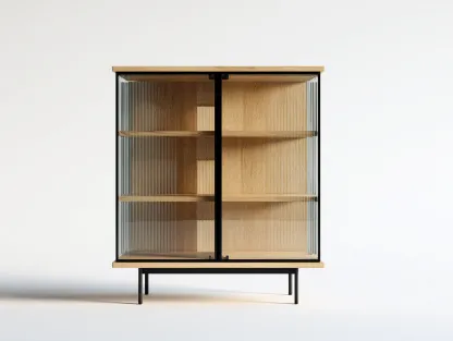 Vitrine bois et verre 90x40x120 cm naturel noir adapté pour salle à manger avec étagères design moderne-Rivoconest