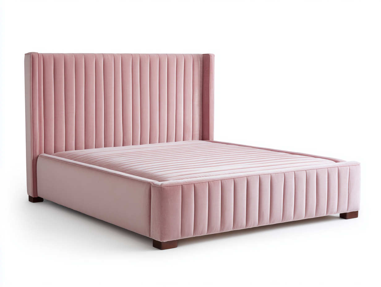 Lit double en velours rembourré 200x160x110 cm - rose - adapté à la chambre - design moderne-Rivoconest
