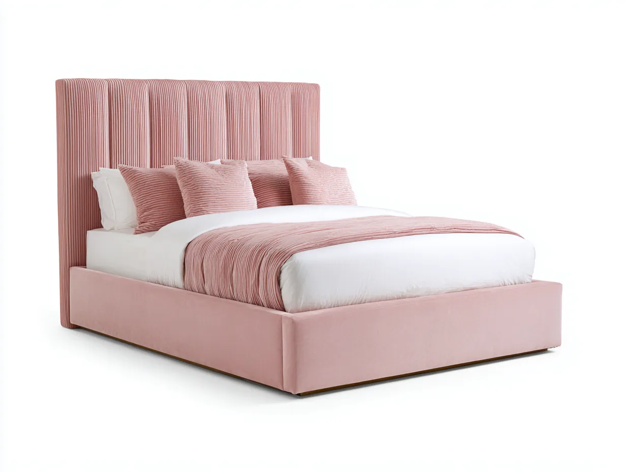 Lit double tissu velours 200x160x115 cm rose adapté pour chambre design capitonné moderne-Rivoconest