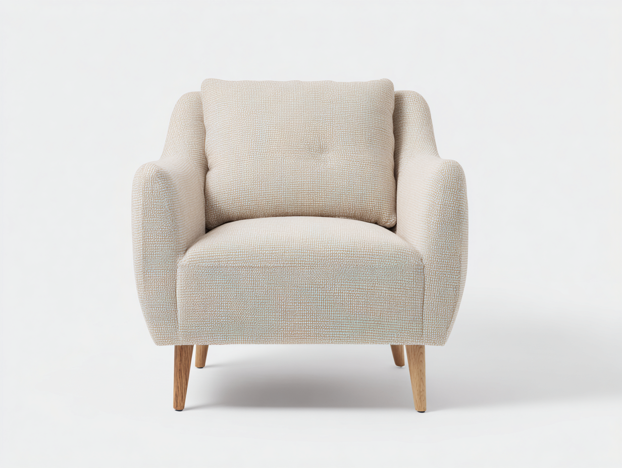 Fauteuil tissu beige clair 80x75x85 cm adapté pour salon style moderne avec coussin dossier et pieds bois-Daloystudio