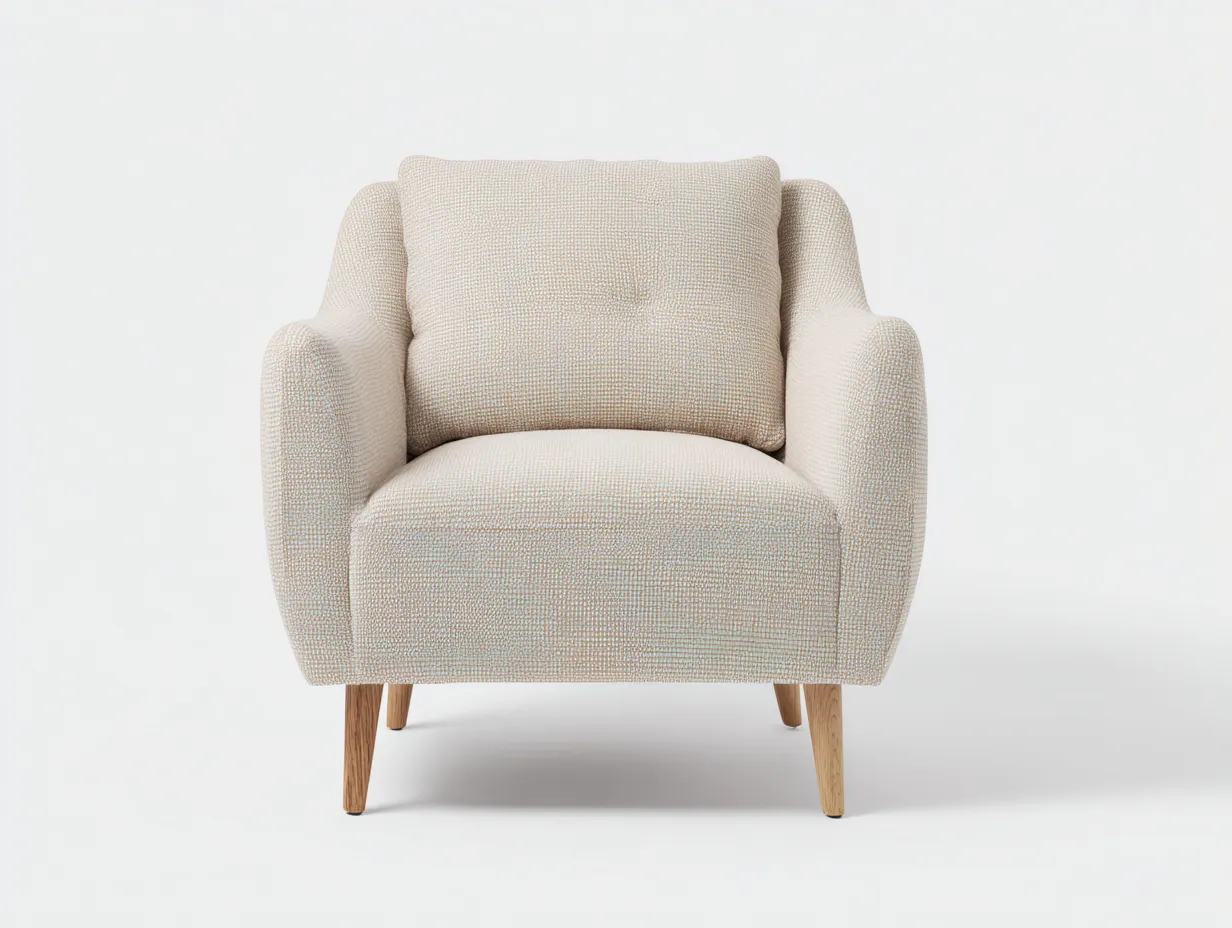 Fauteuil tissu beige clair 80x75x85 cm adapté pour salon style moderne avec coussin dossier et pieds bois-Daloystudio