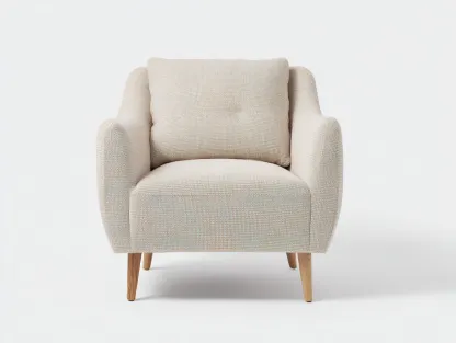 Fauteuil tissu beige clair 80x75x85 cm adapté pour salon style moderne avec coussin dossier et pieds bois-Daloystudio