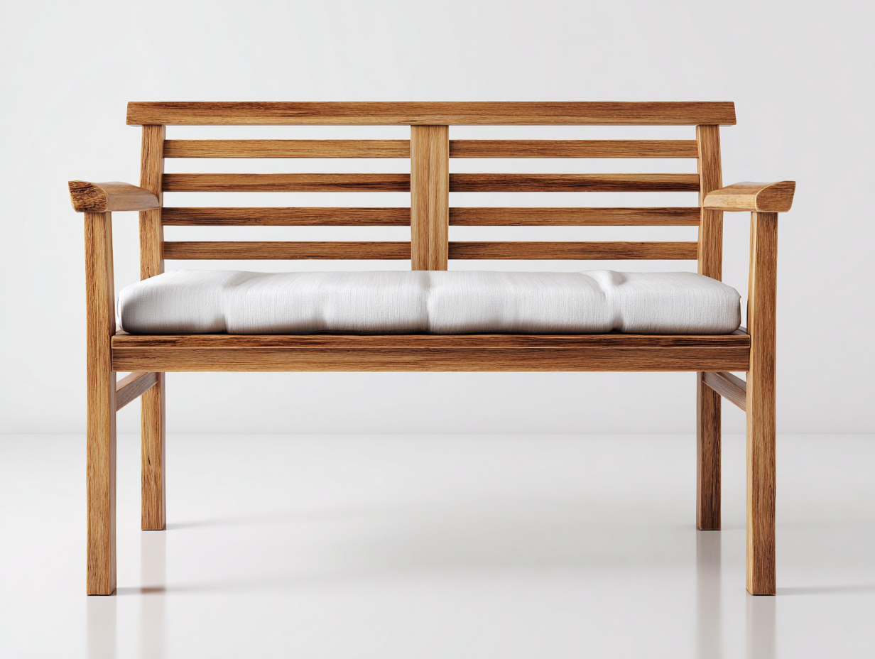 Banc de jardin bois avec coussin 130x45x50 cm naturel blanc adapté pour extérieur avec accoudoirs design moderne-Daloystudio