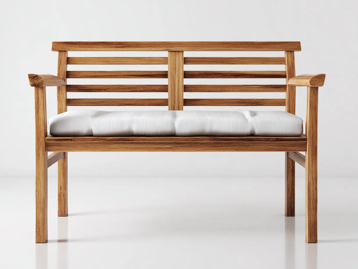 Banc de jardin bois avec coussin 130x45x50 cm naturel blanc adapté pour extérieur avec accoudoirs design moderne-Daloystudio