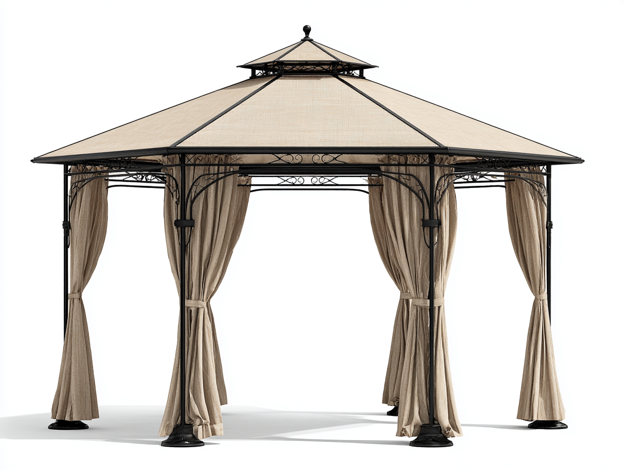 Pergolas et tonnelles acier et tissu 300x300x260 cm noir beige adapté pour jardin avec toit textile design élégant-Daloystudio