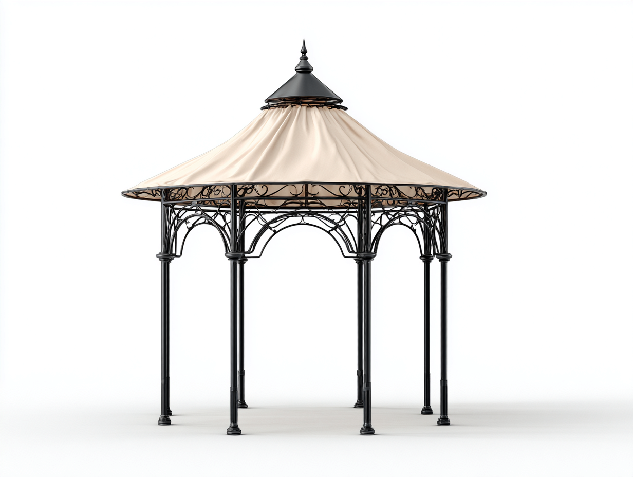 Pergolas et tonnelles acier et tissu 350x350x280 cm noir beige adapté pour jardin avec toit textile design classique-Daloystudio