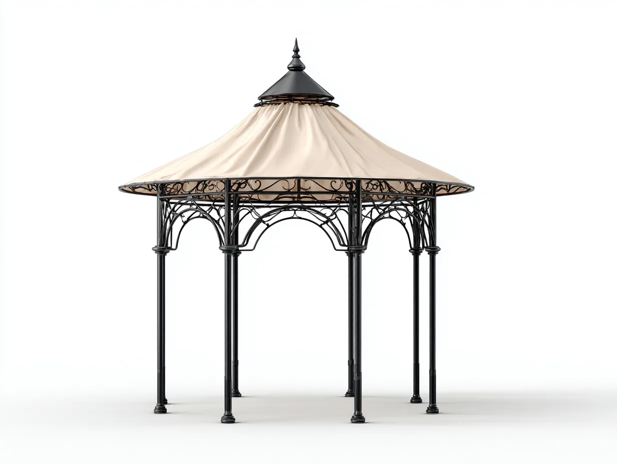 Pergolas et tonnelles acier et tissu 350x350x280 cm noir beige adapté pour jardin avec toit textile design classique-Daloystudio