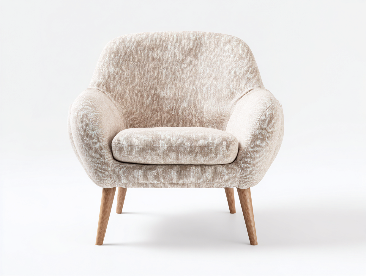 Fauteuil tissu beige 78x72x82 cm adapté pour salon design moderne avec pieds bois massif-Daloystudio