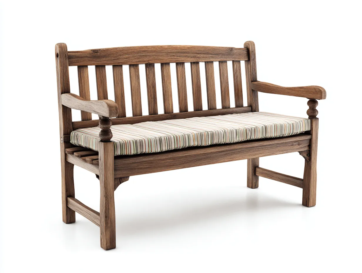 Banc de jardin en bois avec coussin et accoudoirs 140x55x90 cm - marron-beige - adapté au jardin - style rustique-Daloystudio