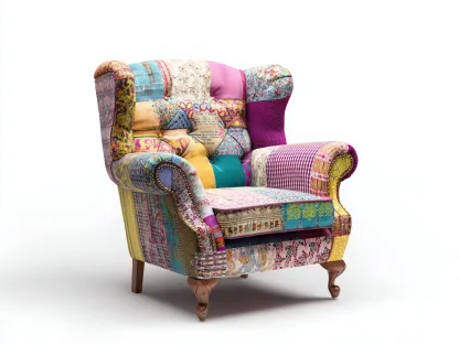 Fauteuil en tissu patchwork avec pieds en bois 80x75x100 cm - multicolore - adapté au salon - style rétro-Daloystudio