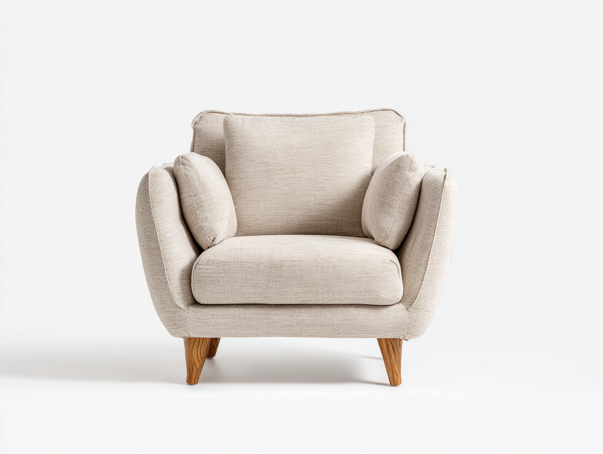 Fauteuil en tissu avec pieds en bois 75x70x90 cm - beige - adapté au salon - design moderne-Daloystudio