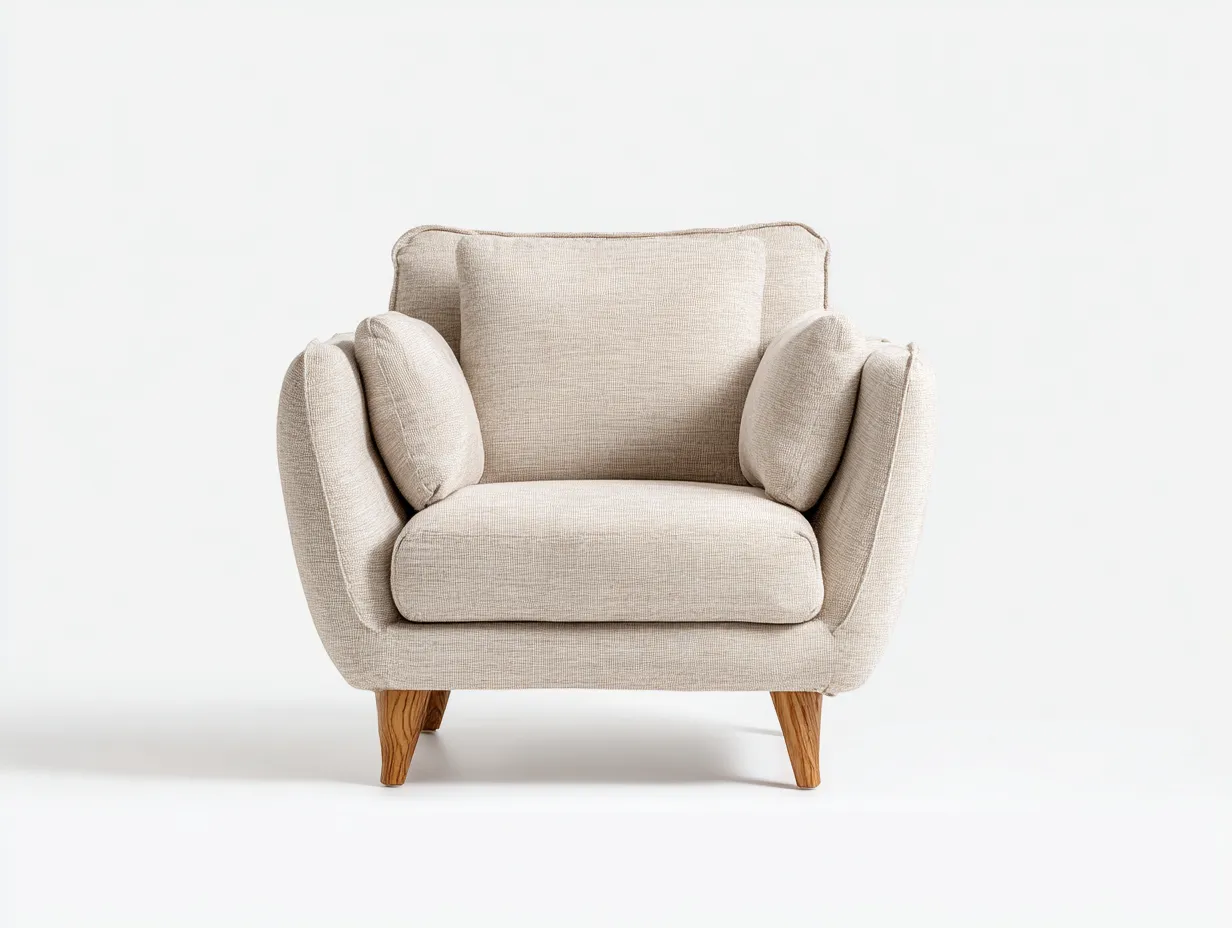 Fauteuil en tissu avec pieds en bois 75x70x90 cm - beige - adapté au salon - design moderne-Daloystudio