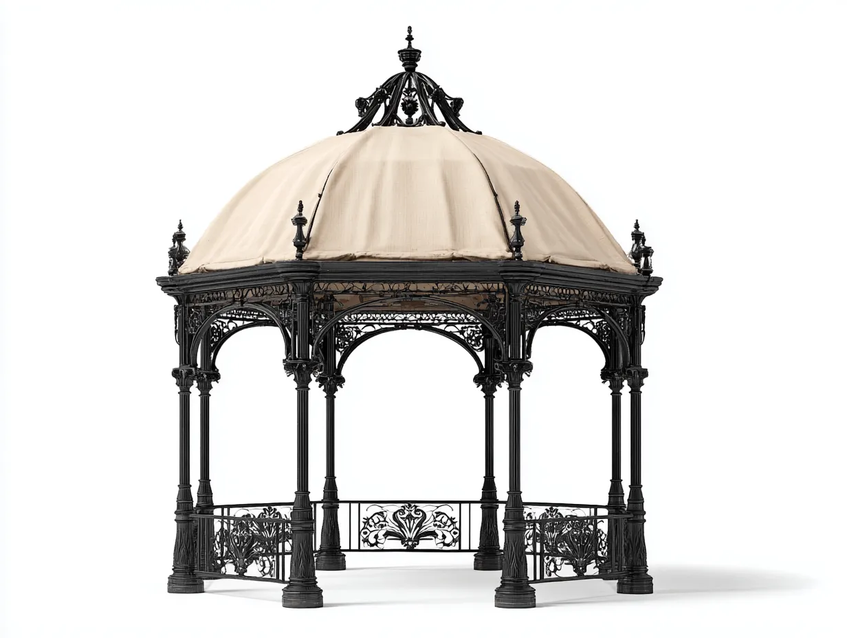 Pergolas et tonnelles acier et tissu 360x360x330 cm noir beige adapté pour jardin style victorien avec structure décorative-Daloystudio