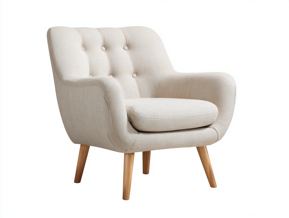 Fauteuil tissu beige clair 82x78x88 cm adapté pour salon design scandinave avec pieds bois et dossier capitonné-Daloystudio