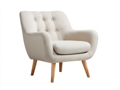 Fauteuil tissu beige clair 82x78x88 cm adapté pour salon design scandinave avec pieds bois et dossier capitonné-Daloystudio