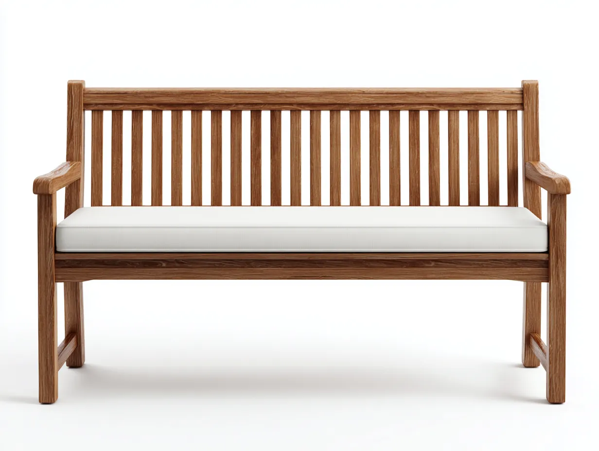 Banc de jardin en bois avec coussin 120x40x45 cm - marron-blanc - adapté au jardin - design moderne-Daloystudio