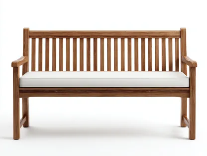 Banc de jardin en bois avec coussin 120x40x45 cm - marron-blanc - adapté au jardin - design moderne-Daloystudio