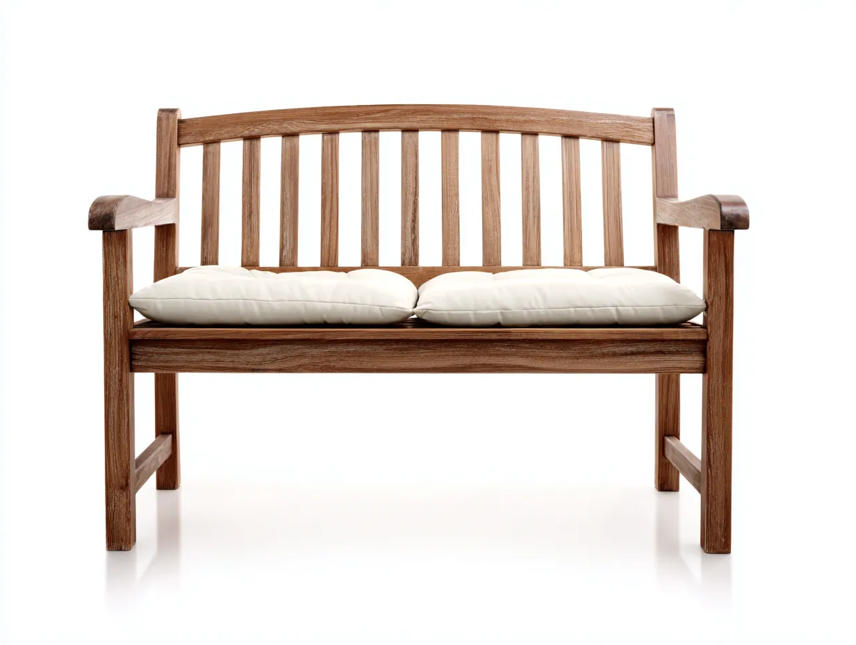 Banc de jardin bois avec coussin 135x45x50 cm brun naturel blanc adapté pour extérieur avec accoudoirs design classique-Daloystudio