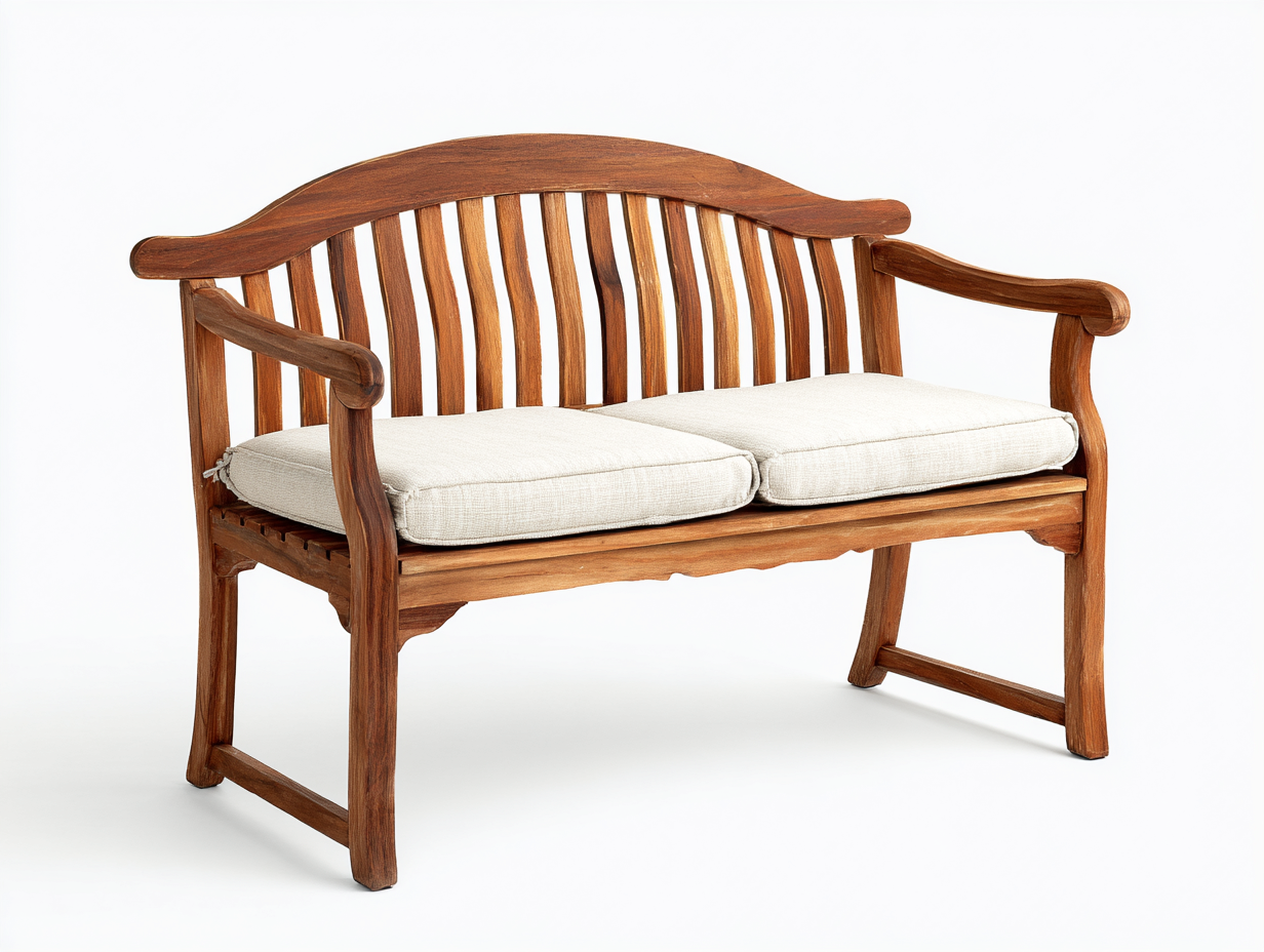 Banc de jardin bois avec coussins 140x50x55 cm brun naturel beige adapté pour extérieur avec accoudoirs design classique-Daloystudio
