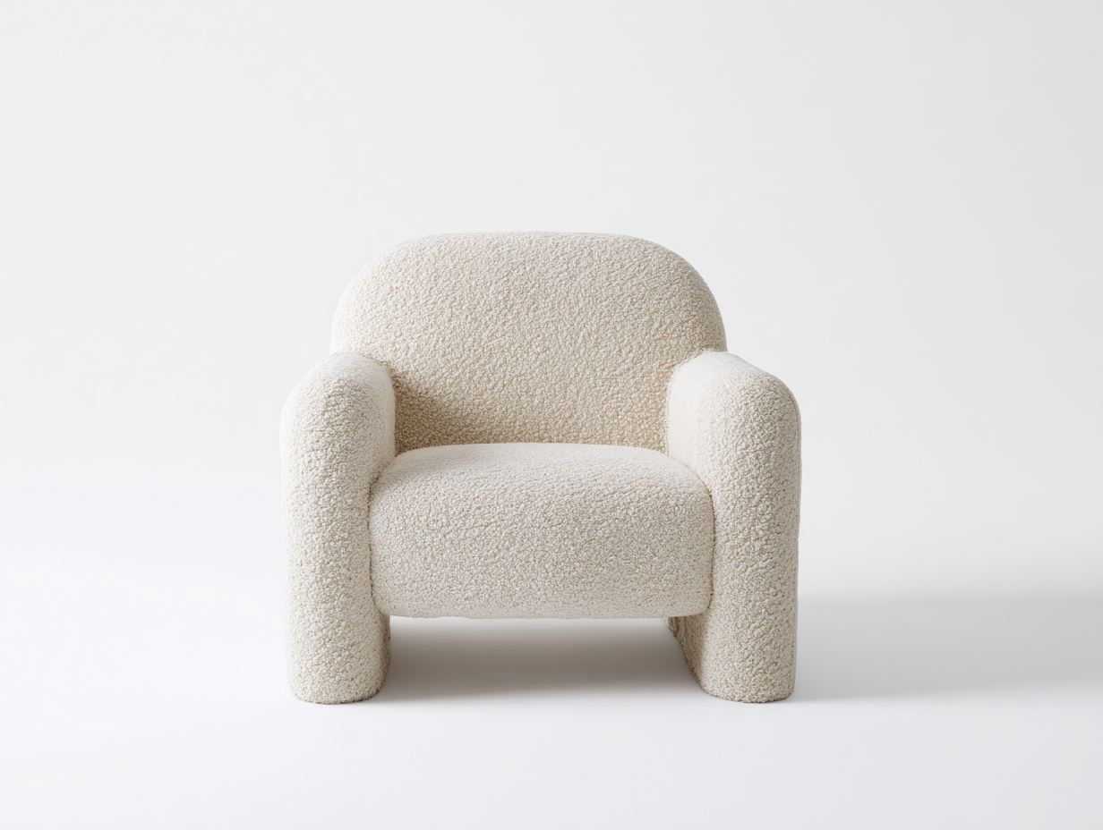 Fauteuil en tissu bouclé 85x80x75 cm - blanc cassé - adapté au salon - design moderne enveloppant-Daloystudio