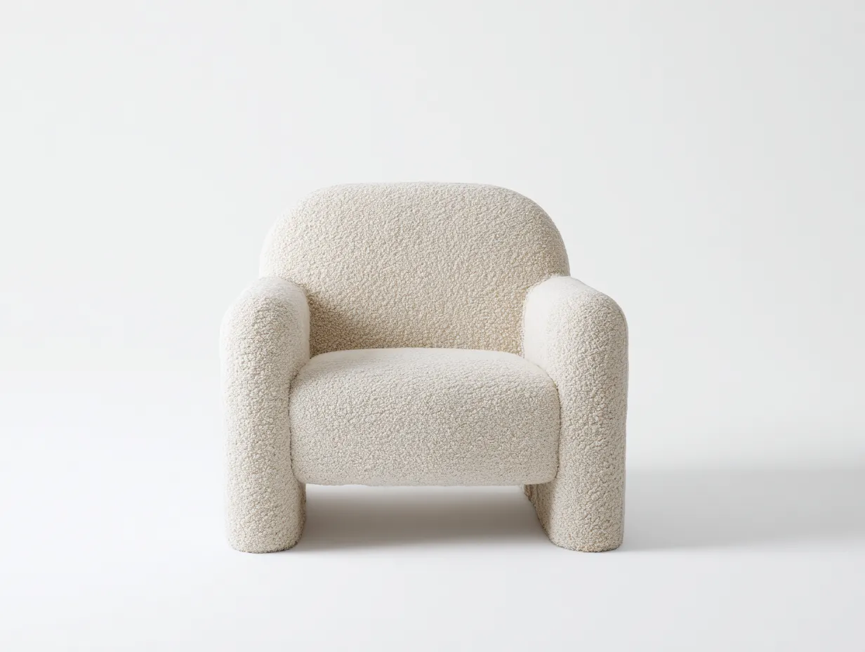 Fauteuil en tissu bouclé 85x80x75 cm - blanc cassé - adapté au salon - design moderne enveloppant-Daloystudio
