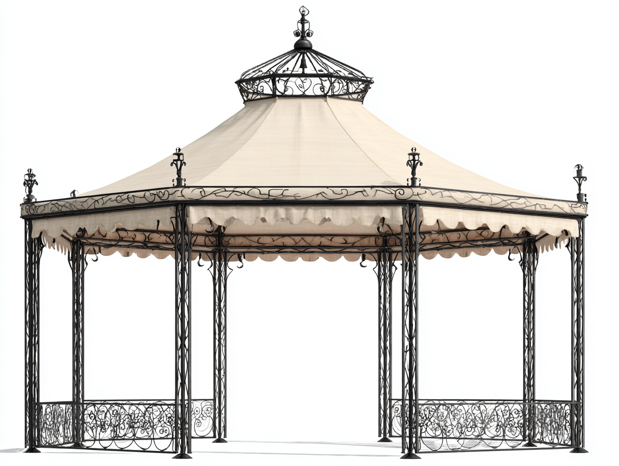 Pergolas et tonnelles acier et tissu 380x380x320 cm noir beige adapté pour jardin style victorien avec structure ornementale-Daloystudio