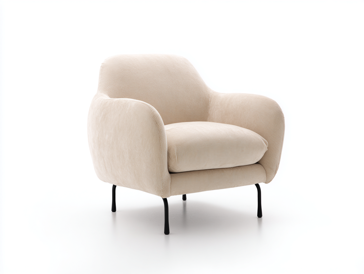 Fauteuil tissu beige 85x80x90 cm adapté pour salon design moderne avec accoudoirs rembourrés et pieds métal-Daloystudio