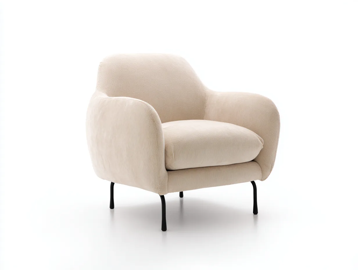 Fauteuil tissu beige 85x80x90 cm adapté pour salon design moderne avec accoudoirs rembourrés et pieds métal-Daloystudio