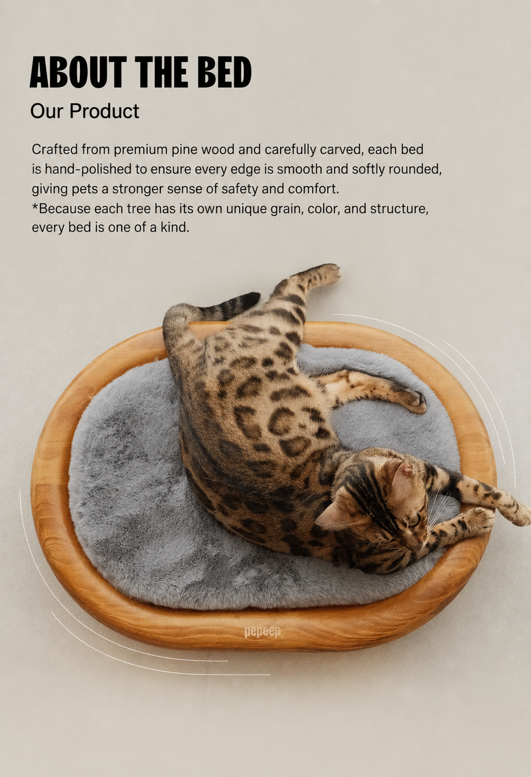 Pepeep Solid Wood Pet Bed (Suitable for All Cats & Small to Medium Dogs)