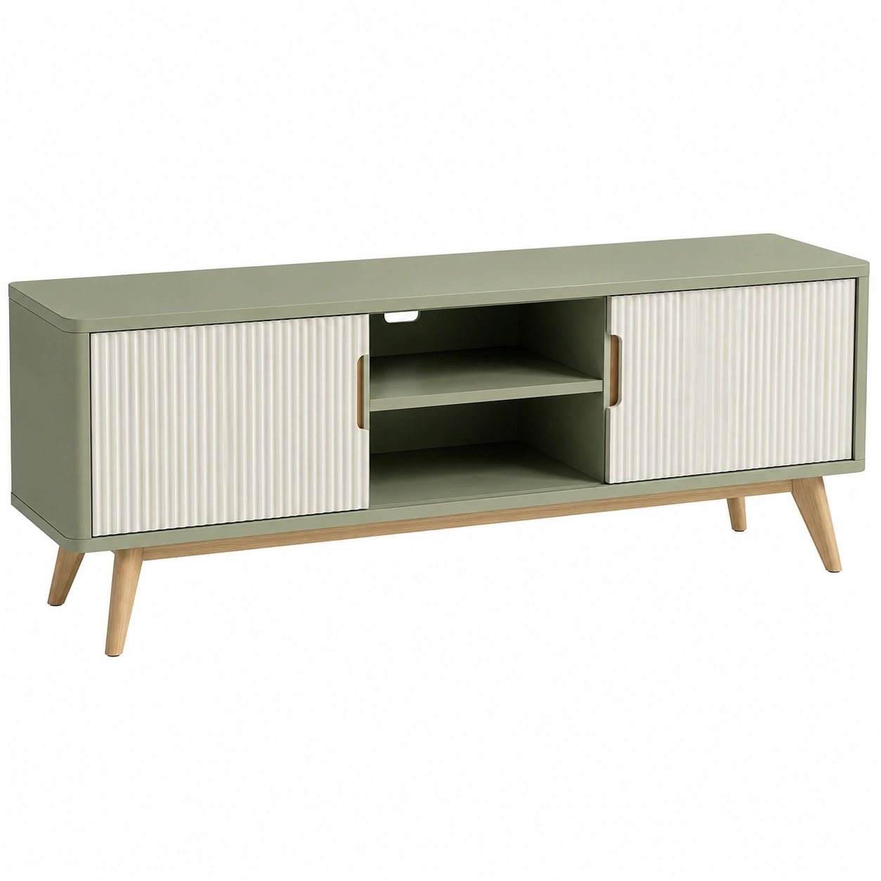 Mueble TV Verde Claro con Puertas Deslizantes Modernas
