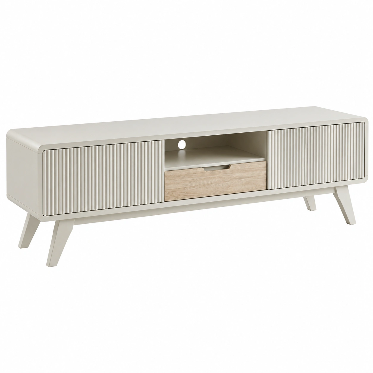 Mueble TV Blanco Crema con Puertas Correderas Texturizadas