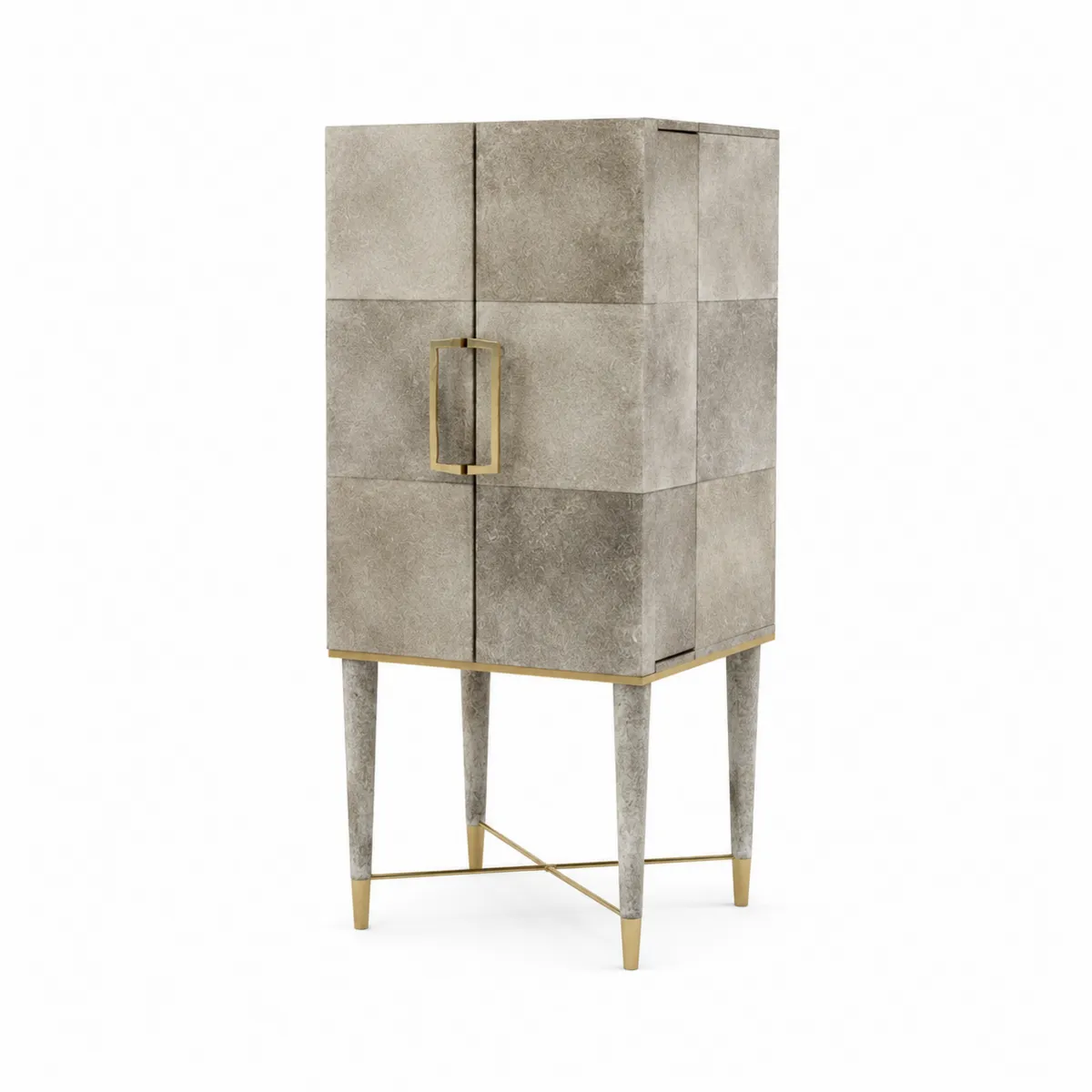 Komoda z kamienia i metalu szaro-złota, 160 cm-Villanestluxe