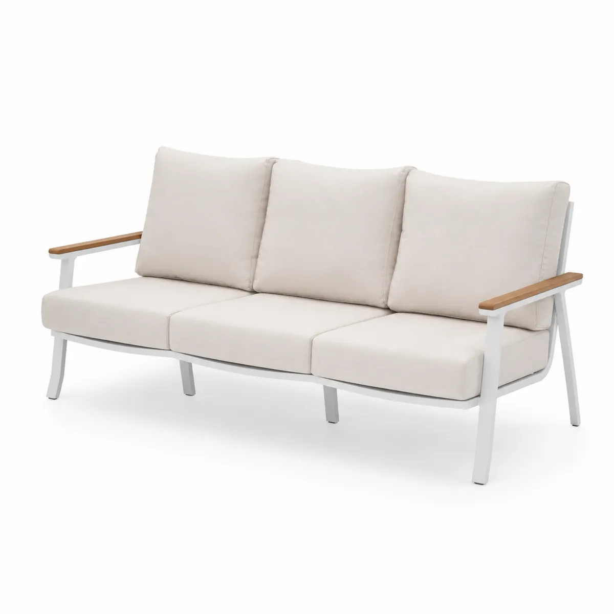 Sofa Trzyosobowa z Aluminiową Ramą i Podłokietnikami z Drewna Tekowego-Villanestluxe
