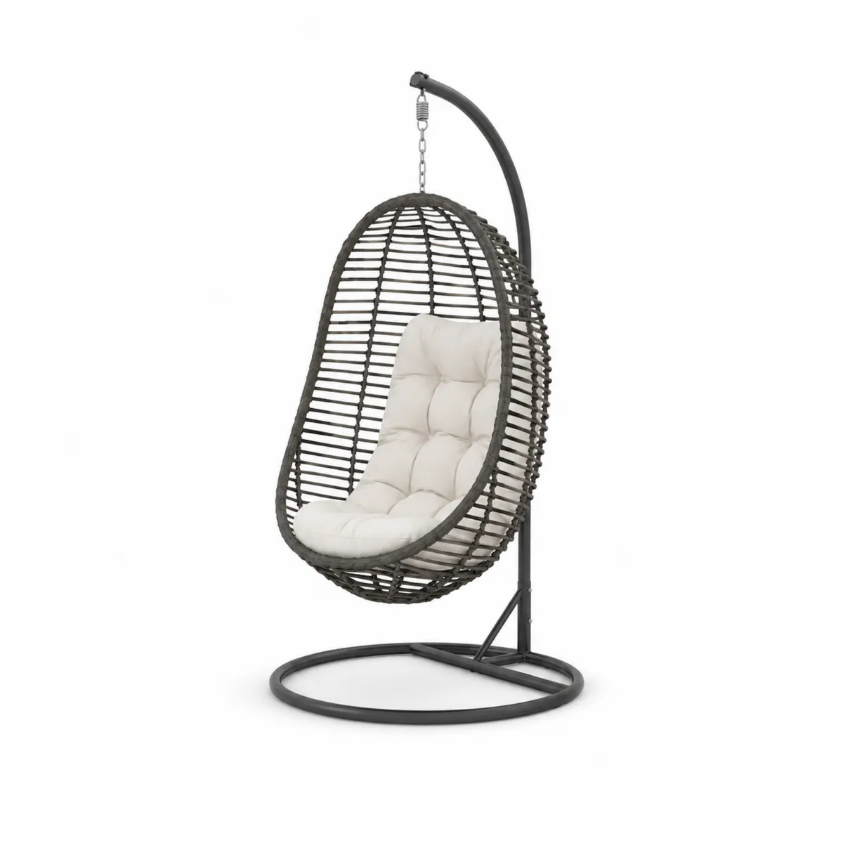 Wiszący fotel z rattanu i metalowym stelażem, 200 cm, Szary/Beżowy-Villanestluxe