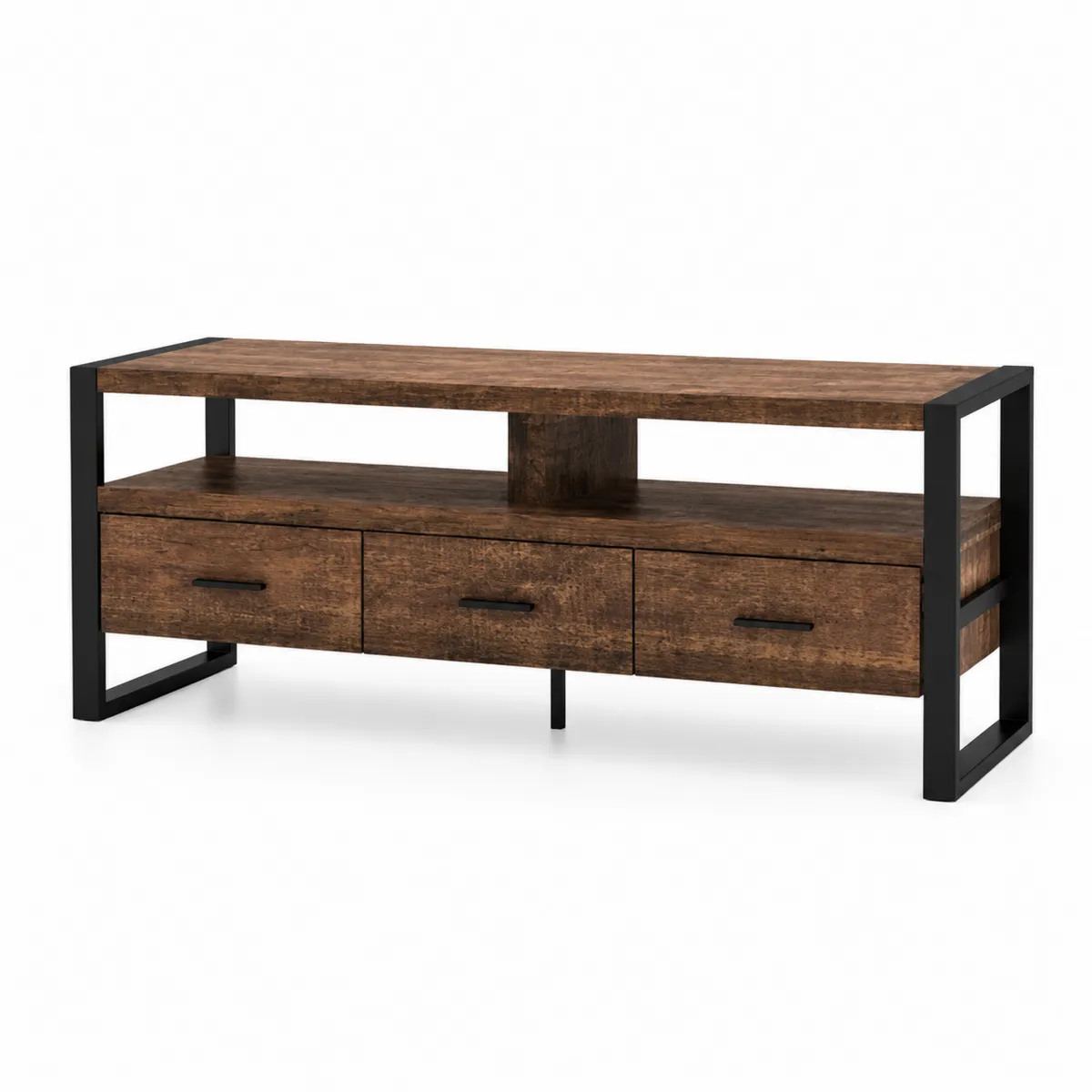 Szafka RTV z drewna i metalu, 120x40x50 cm, brązowa-Villanestluxe