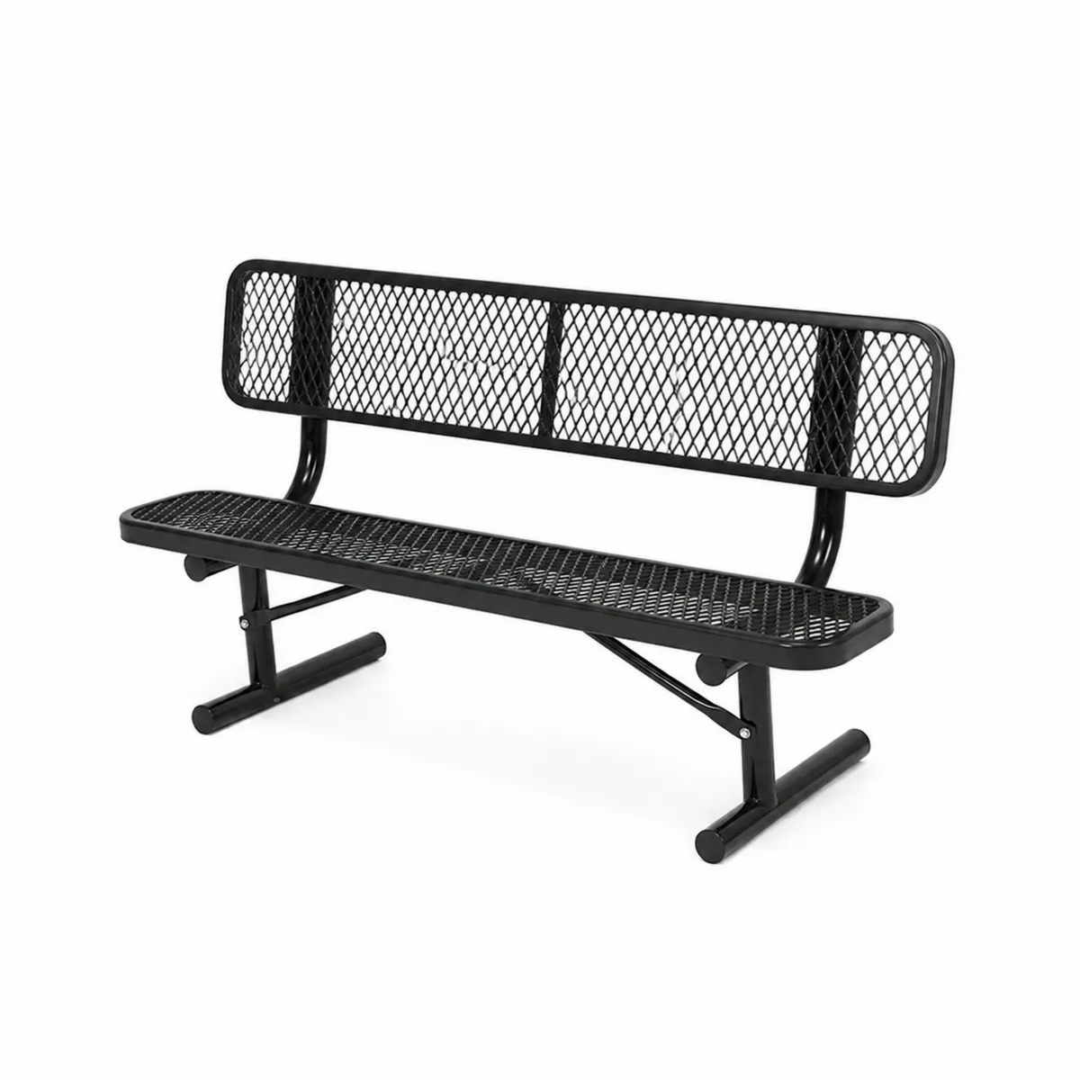Ławka metalowa z oparciem, czarna 180 cm-Villanestluxe