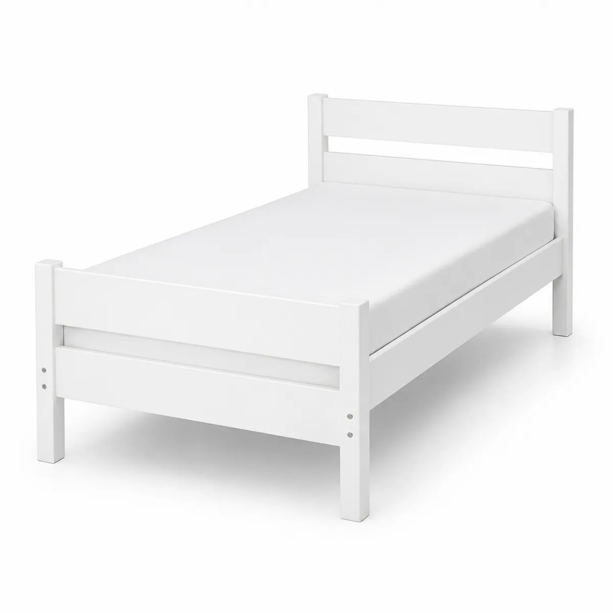 Białe łóżko pojedyncze drewniane z materacem 200x90 cm-Villanestluxe