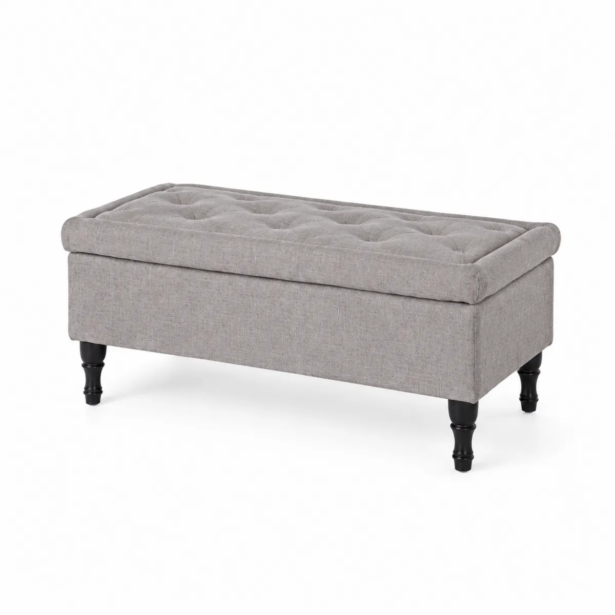 Pufa tapicerowana prostokątna z pojemnikiem 110x40x45 cm szary materiał drewniane nogi-Villanestluxe