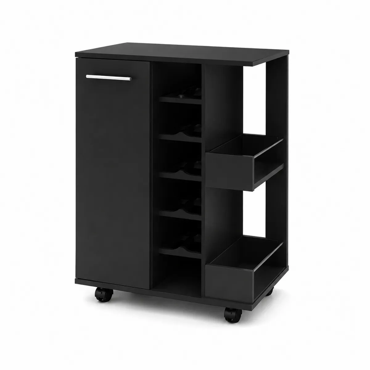 Wózek barowy z półką na wino i szufladami 85x60x40 cm Czarny MDF na kółkach-Villanestluxe