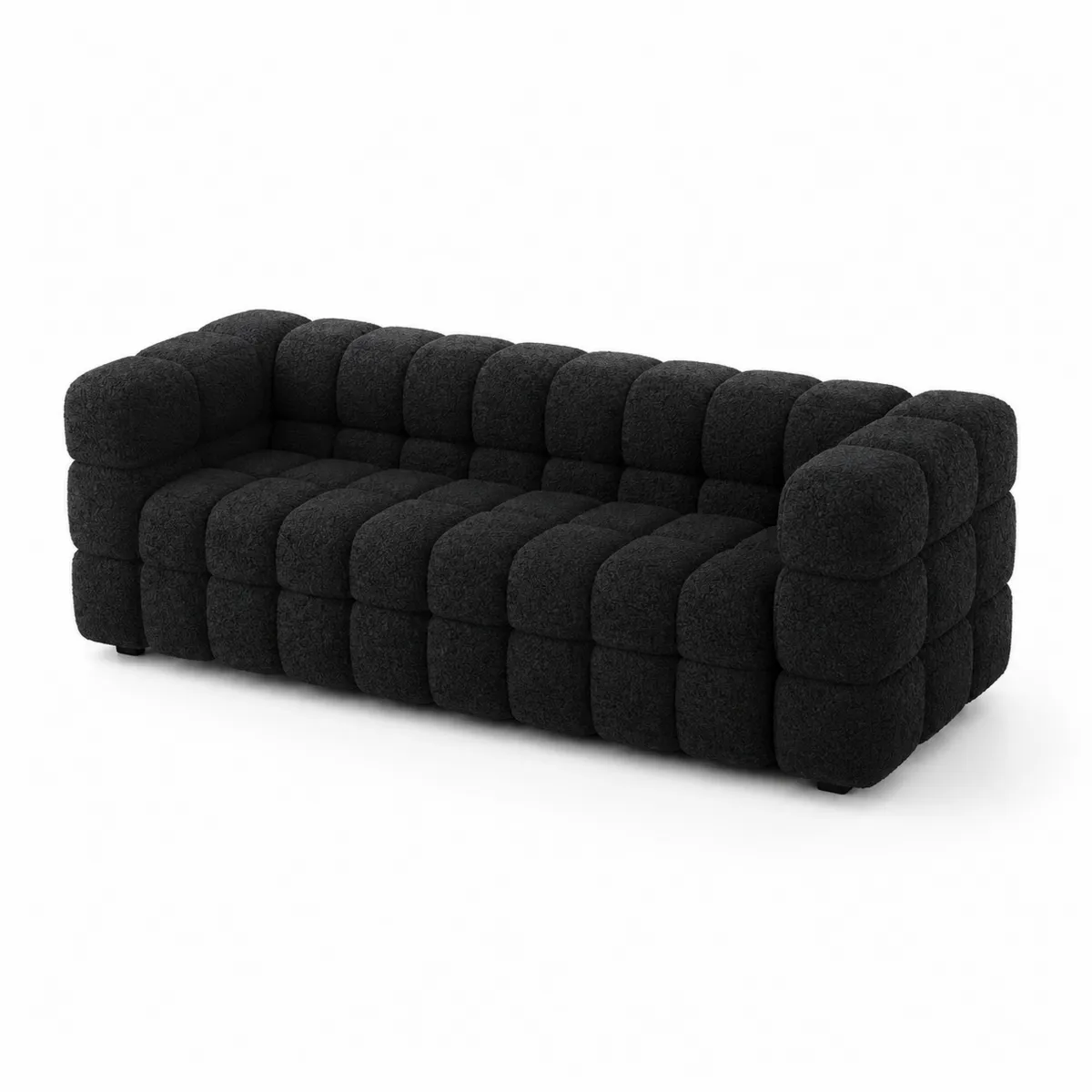 Czarna sofa trzyosobowa z tkaniny boucle 220cm-Villanestluxe