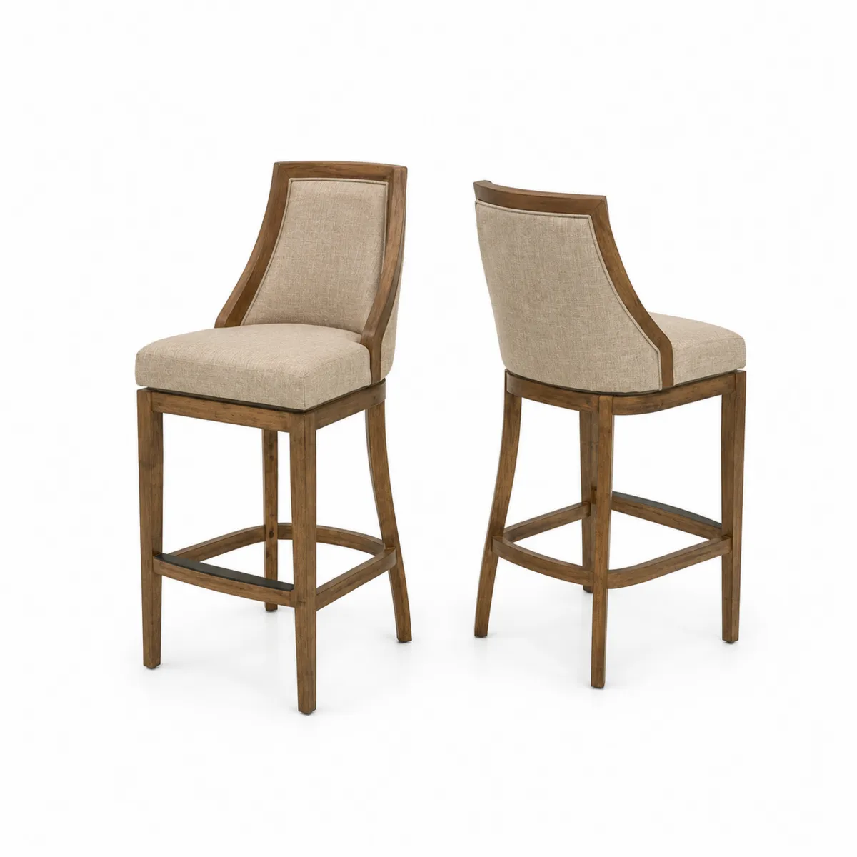 Hokery drewniane z tapicerką beżową 75 cm-Villanestluxe