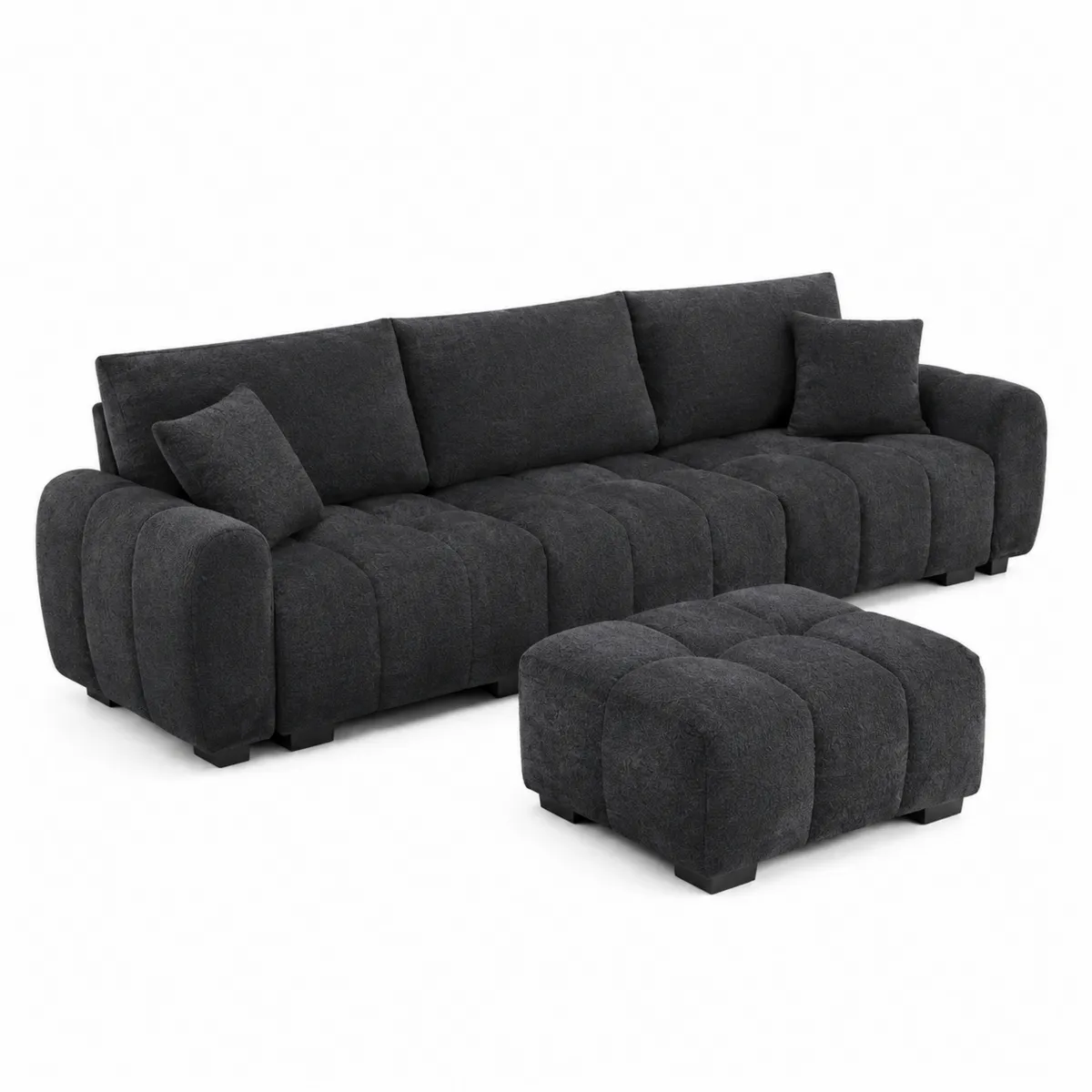 Czarna sofa modułowa z pufą-Villanestluxe